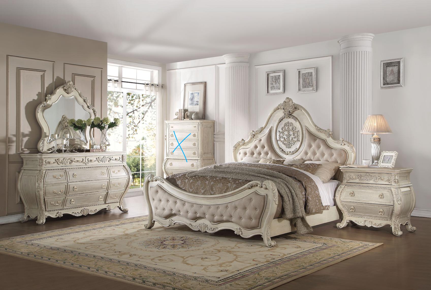 ACME Ragenardus Collection 4-Piece Contemporary Bedroom Set Include Panel Bed, Dresser, Nightstand and Mirror, Box Spring Required