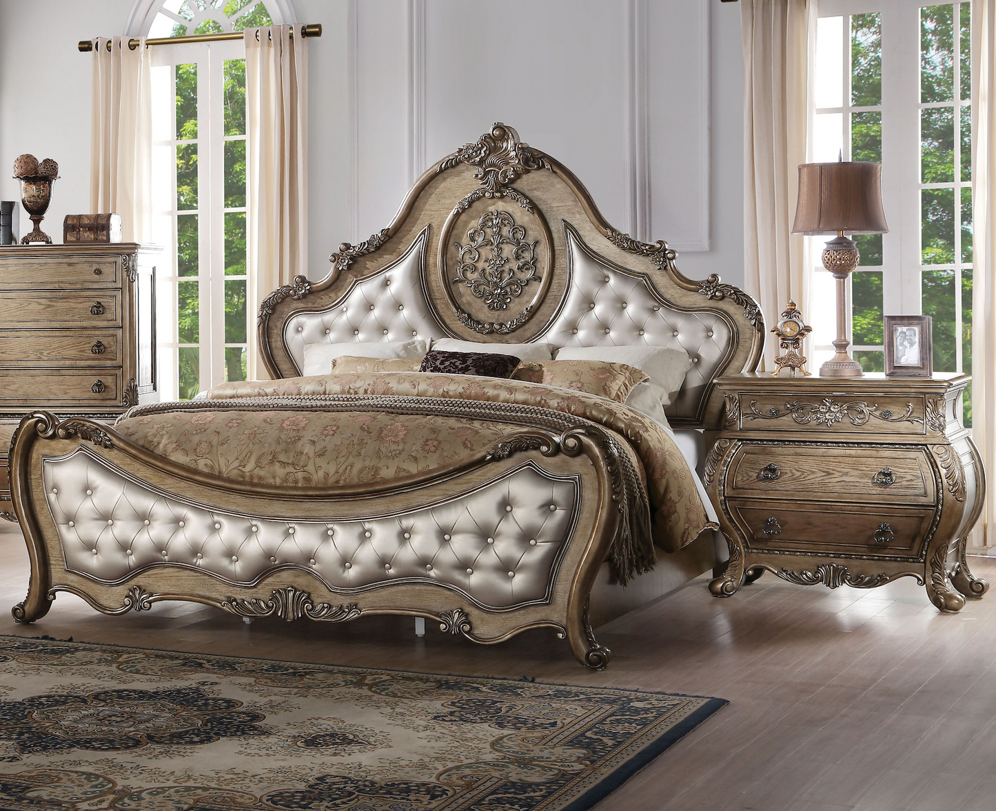 ACME Ragenardus Collection 4-Piece Contemporary Bedroom Set Include Panel Bed, Dresser, Nightstand and Mirror, Box Spring Required