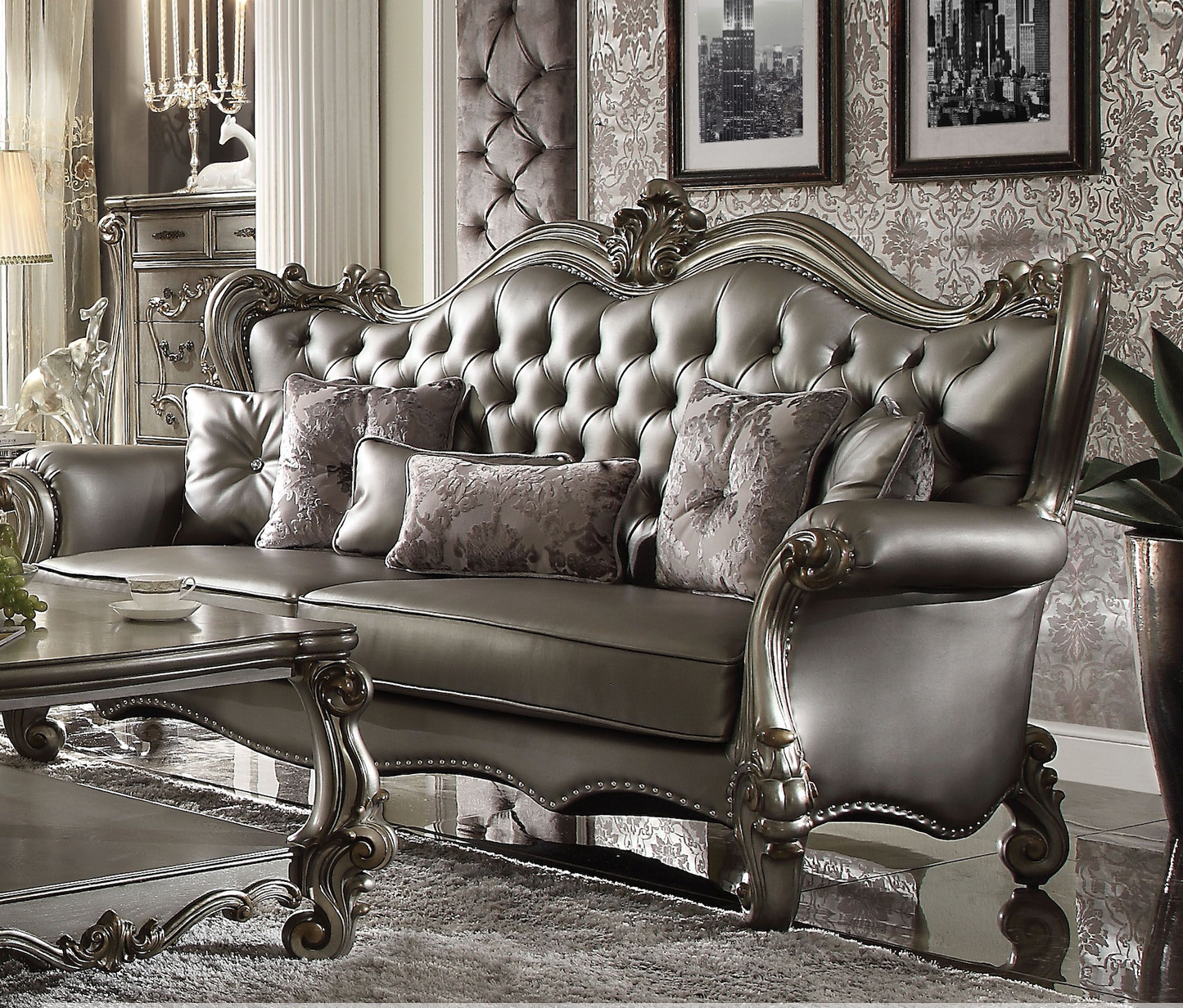 ACME Versailles Collection Luxury 4-Piece Living Room Set, Including Sofa, Loveseat, Chair and Coffee Table