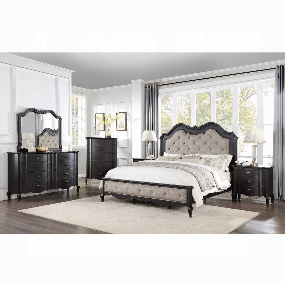 ACME Chelmsford 6-Piece Contemporary Solid Wood Bedroom Set Includes Panel Bed, Assembled Dresser, Assembled Chest, 2xAssembled Nightstand and Mirror, Box Spring Required
