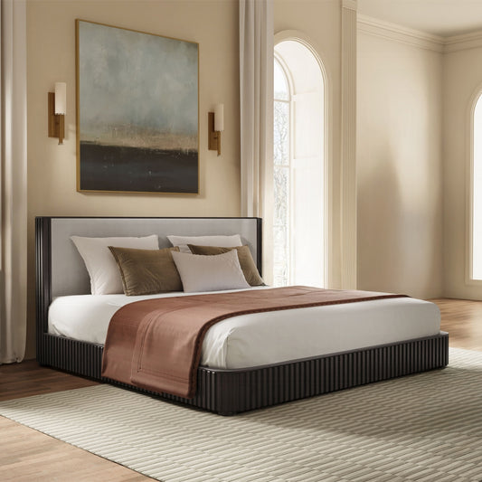 ACME Clayten 6-Piece Modern Luxury Bedroom Set Includes Panel Bed, Assembled Dresser, Assembled Chest, 2xAssembled Nightstands and Mirror, Box Spring NOT Required
