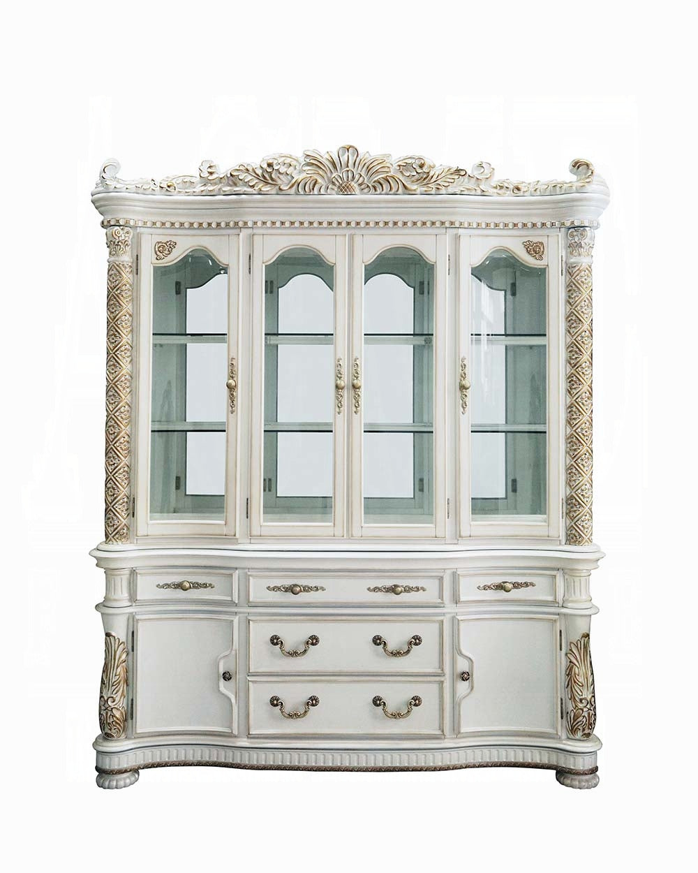 ACME Vendome 10PS Formal Dining Room Set Include 1 Dining Table, 6 Side Chairs, 2 Arm Chairs and 1 Buffet & Hutch, 8-Person Solid Wood Extendable Dining Set