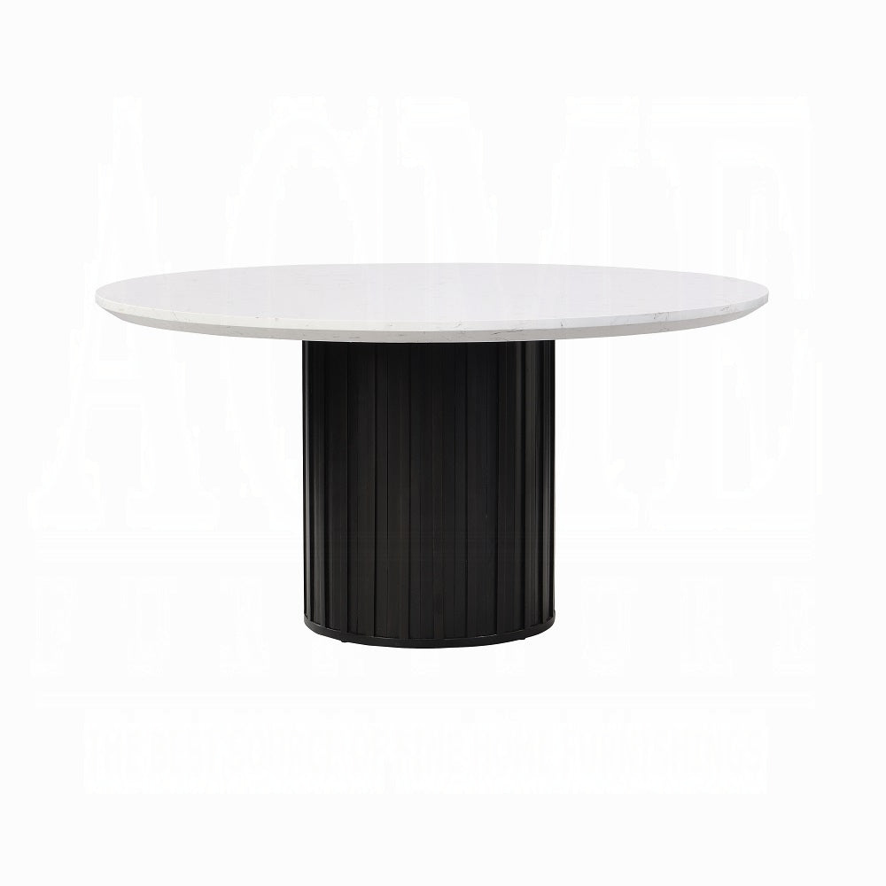 ACME Jaramillo 5-Piece Dining Set Round Dining Table W/Engineered Marble and 4 Chairs