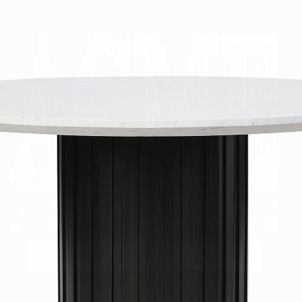 ACME Jaramillo 5-Piece Dining Set Round Dining Table W/Engineered Marble and 4 Chairs
