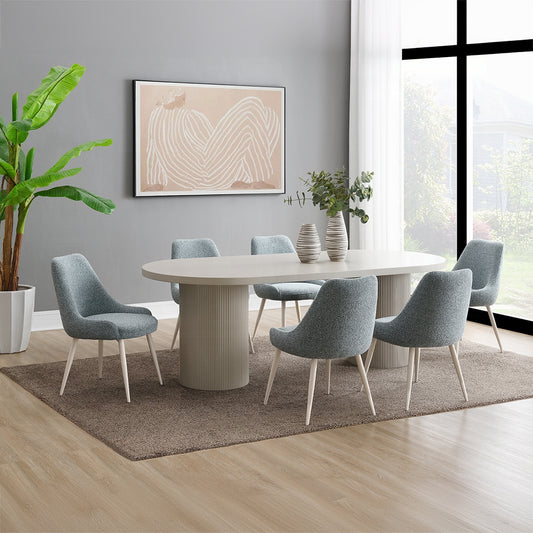 ACME Laela 7-Piece Dining Table Set for 6 Persons Including 1 Table and 6 Chairs, White&Blue