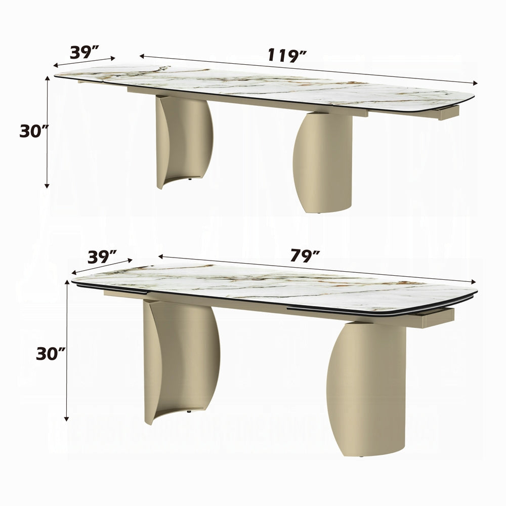 ACME Cora 11-Piece Modern Kitchen Furniture Set Include 1 Extension Dining Table and 10 Chairs, Set for 10 Persons, Italian Ceramic Table Top
