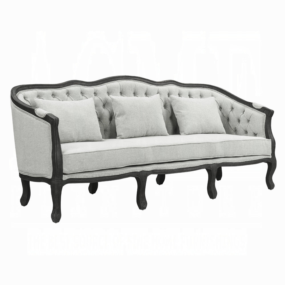 ACME Samael Colletion 3-Piece Living Room Set Include Sofa, Loveseat and Chair, Gray Linen & Dark Brown Finish