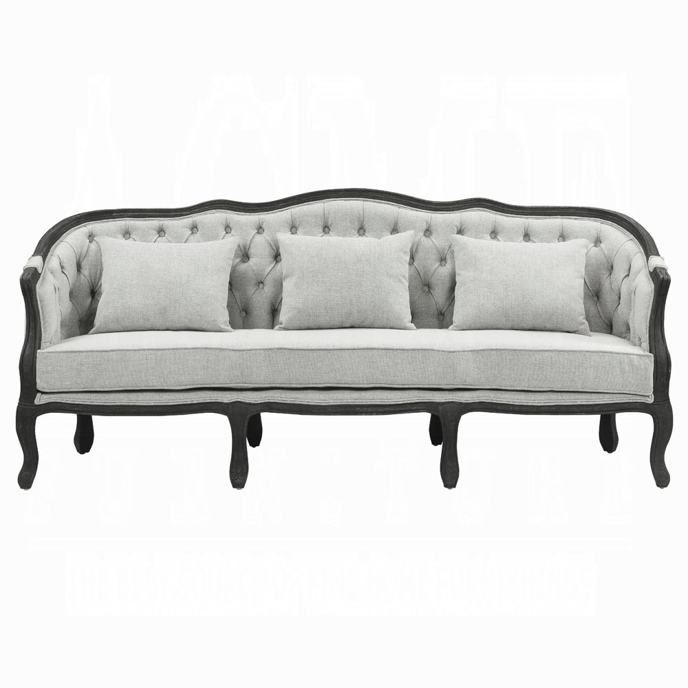 ACME Samael Colletion 3-Piece Living Room Set Include Sofa, Loveseat and Chair, Gray Linen & Dark Brown Finish