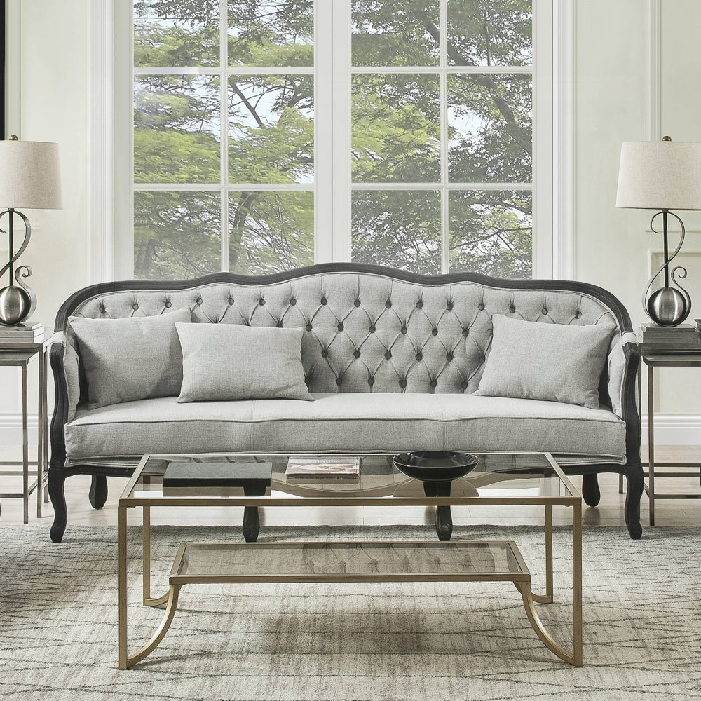ACME Samael Colletion 3-Piece Living Room Set Include Sofa, Loveseat and Chair, Gray Linen & Dark Brown Finish