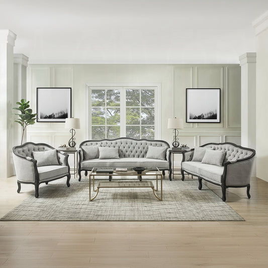 ACME Samael Colletion 3-Piece Living Room Set Include Sofa, Loveseat and Chair, Gray Linen & Dark Brown Finish