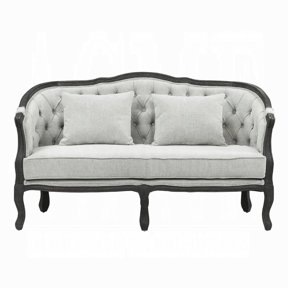 ACME Samael Colletion 3-Piece Living Room Set Include Sofa, Loveseat and Chair, Gray Linen & Dark Brown Finish