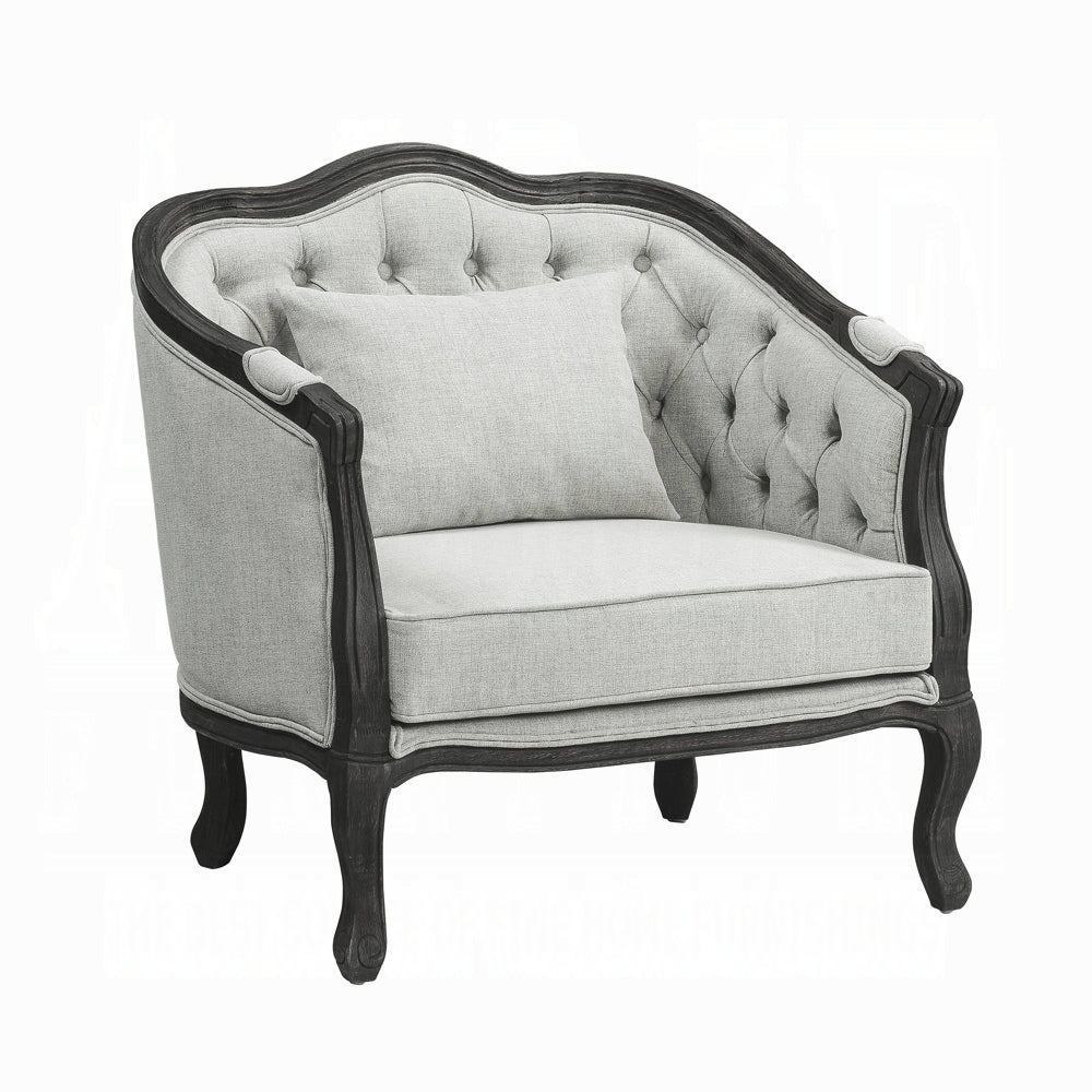 ACME Samael Colletion 3-Piece Living Room Set Include Sofa, Loveseat and Chair, Gray Linen & Dark Brown Finish