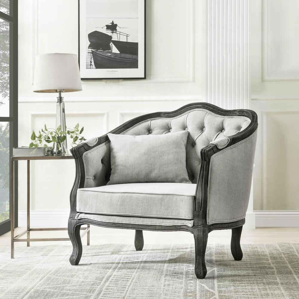 ACME Samael Colletion 3-Piece Living Room Set Include Sofa, Loveseat and Chair, Gray Linen & Dark Brown Finish