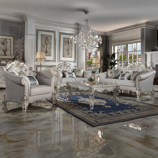 ACME Vendome II Colletion 4-Piece Living Room Set Include Sofa, Loveseat, Chair and Coffee Table, Antique Pearl Finish
