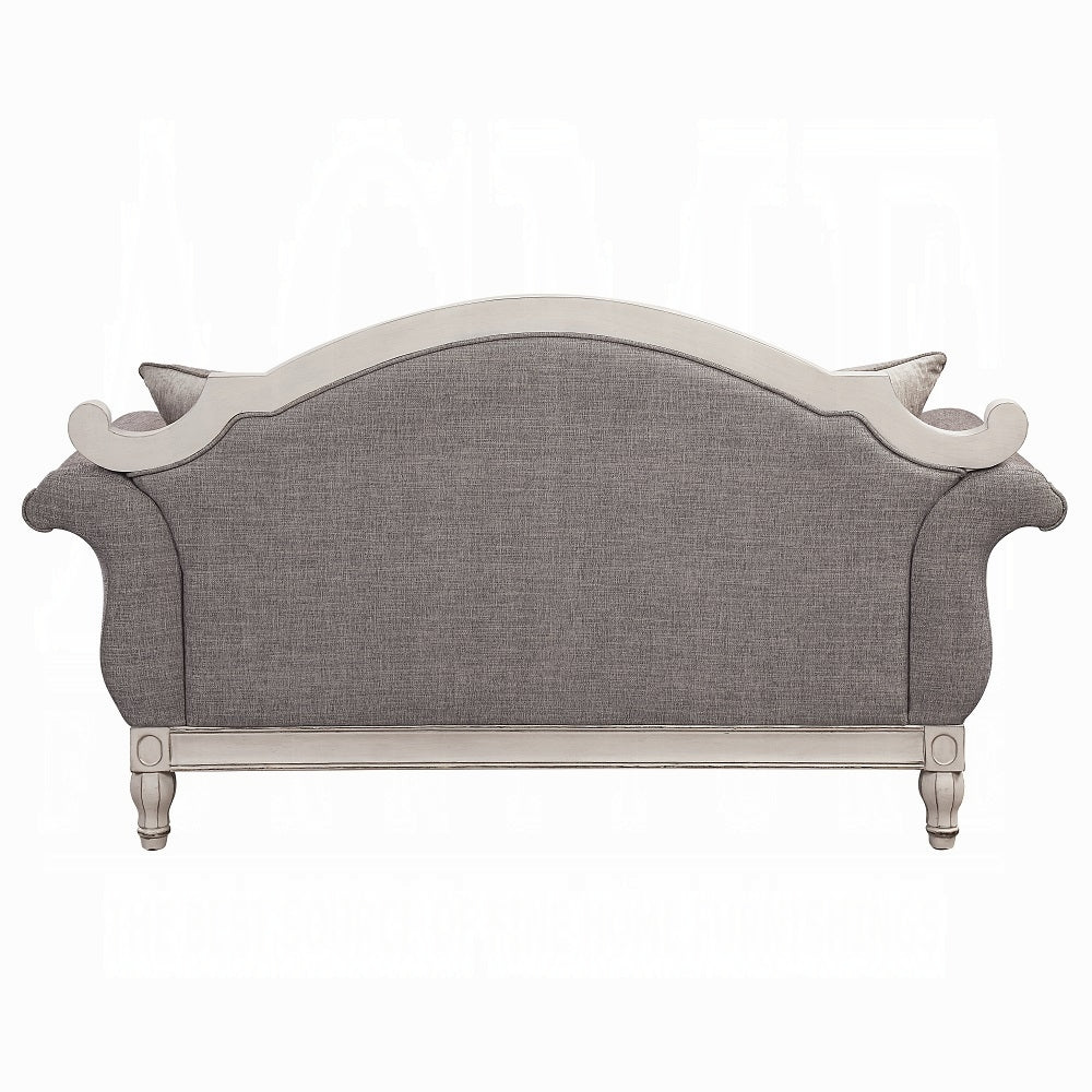 ACME Florian Colletion 3-Piece Living Room Set Include Sofa, Loveseat and Chair, Gray Fabric & Antique White Finish