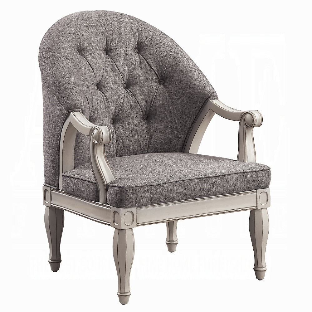 ACME Florian Colletion 3-Piece Living Room Set Include Sofa, Loveseat and Chair, Gray Fabric & Antique White Finish