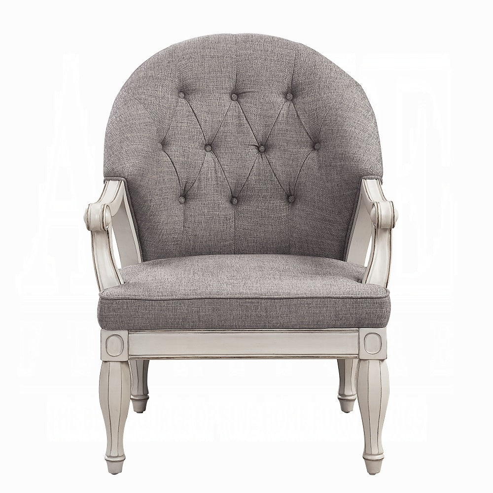 ACME Florian Colletion 3-Piece Living Room Set Include Sofa, Loveseat and Chair, Gray Fabric & Antique White Finish