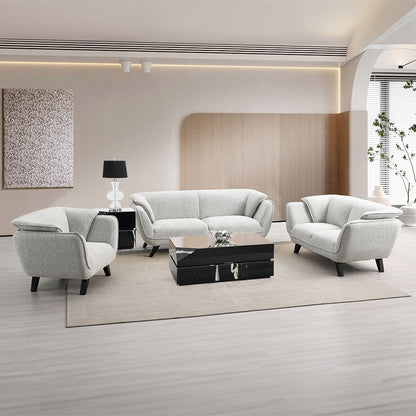 ACME Nayeli 4-Piece Living Room Set Include Sofa, Loveseat, Chair and Coffee Table, Light Gray Boucle