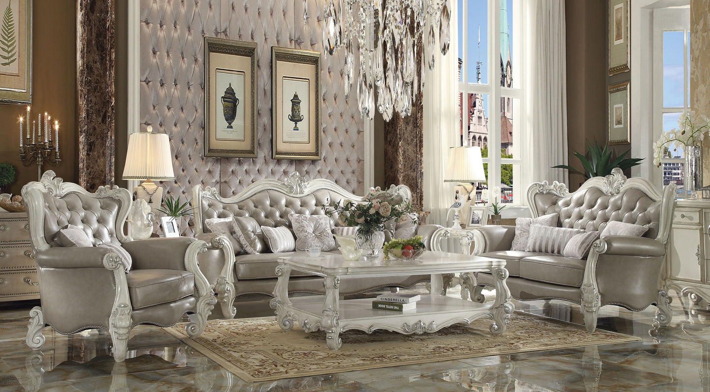 ACME Versailles Collection Luxury 4-Piece Living Room Set, Including Sofa, Loveseat, Chair and Coffee Table, Bone White