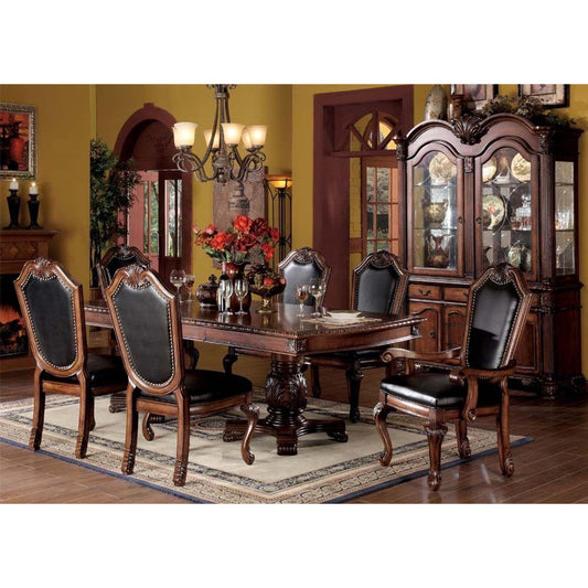 ACME Cherry Finish Extendable Dining Table Set 7Pcs Include 1 Extendable Dining Table 4 Side Chairs and 2 Arm Chairs