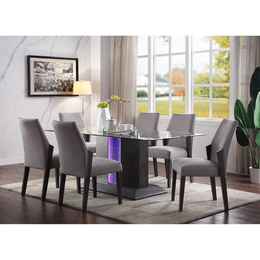 ACME Tempered Glass Top Dining Table Set 7Pcs 72290 Belay Acme Contemporary Modern
