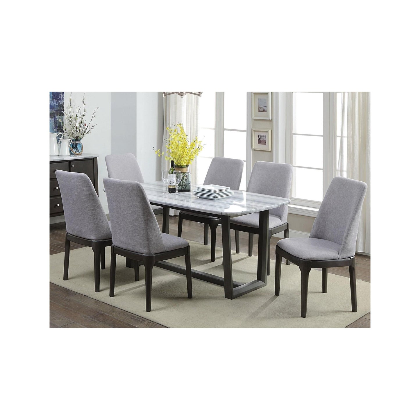 ACME Marble Top & Weathered Gray 7pcs Dining Table Set by Acme Madan DN00059-7pcs