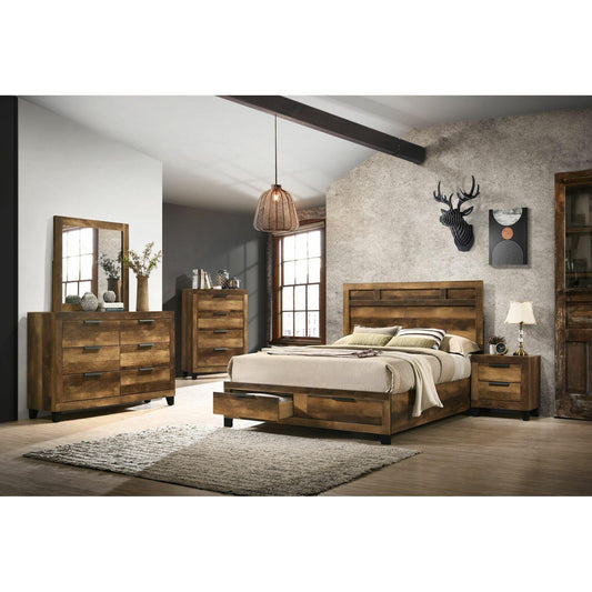 Rustic Oak Finish King Eastern 3pcs Bedroom Set Include Bed + 2 Nightstands