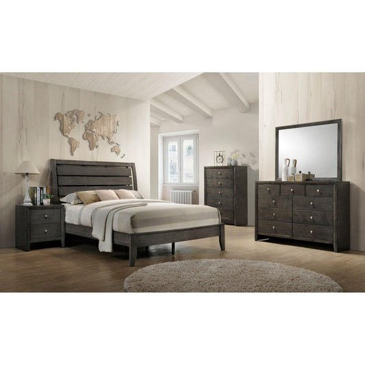 Ilana Contemporary Gray Queen Bed Set 6PCS Includes Bed, 2 Nightstands, Dresser, Chest and Mirror